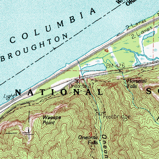 Topographic Map of Oneonta Tunnel 1759, OR