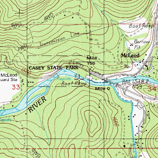 Topographic Map of Casey State Recreation Site Non-Motorized Boat Ramp, OR