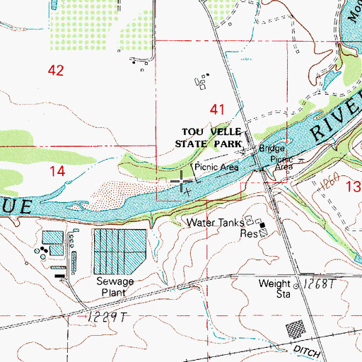 Topographic Map of Touvelle State Park Boat Ramp, OR