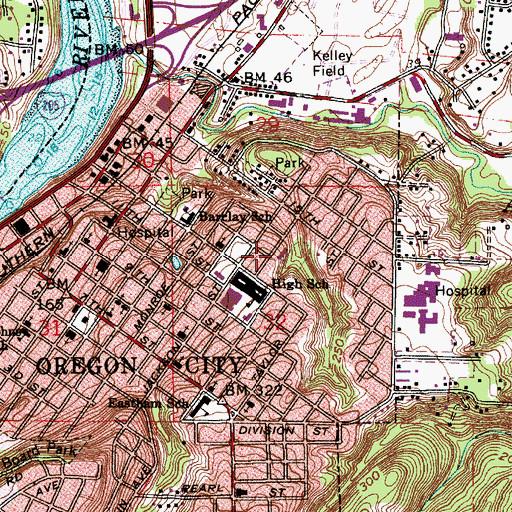 Topographic Map of Oregon City Pioneer Stadium, OR