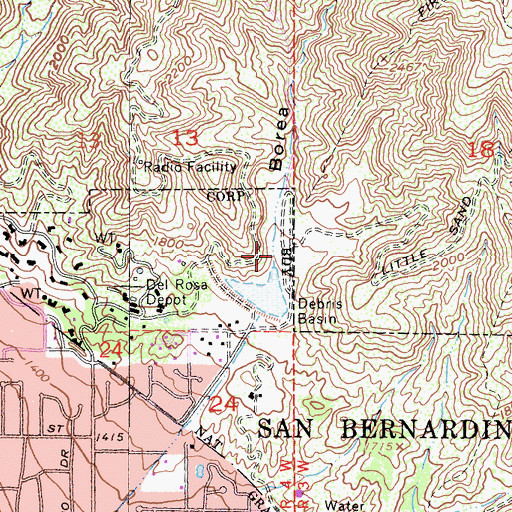 Topographic Map of Borea Canyon, CA
