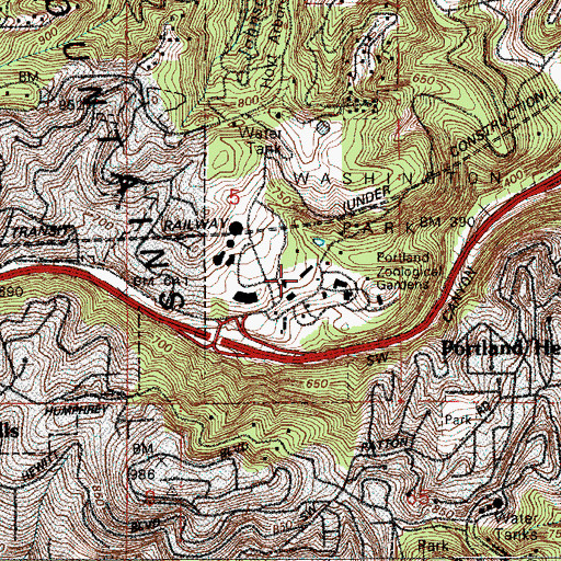 Topographic Map of Oregon Zoo, OR