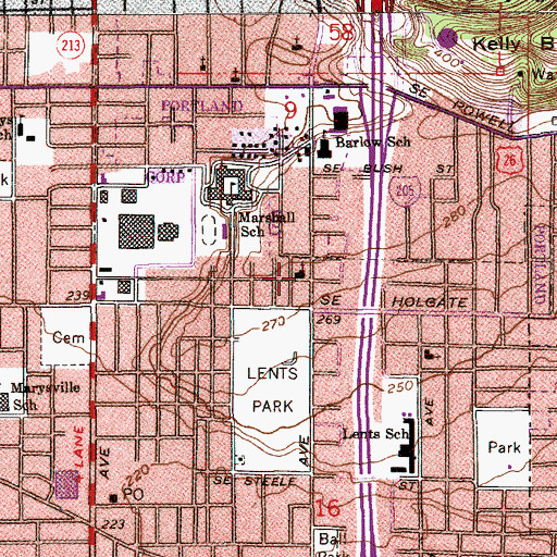 Topographic Map of Pilgrim Lutheran Church Park and Ride, OR