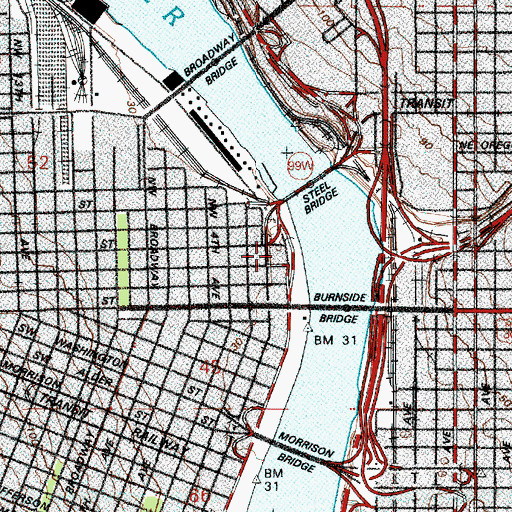 Topographic Map of Portland Downtown Heliport, OR