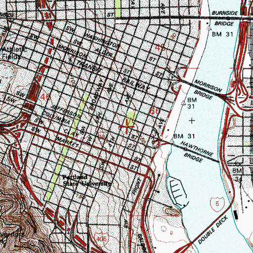 Topographic Map of Portland Justice Center, OR