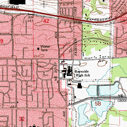 Topographic Map of Reynolds School District Park and Ride, OR