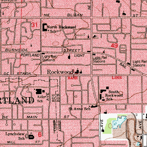 Topographic Map of Rockwood Library, OR
