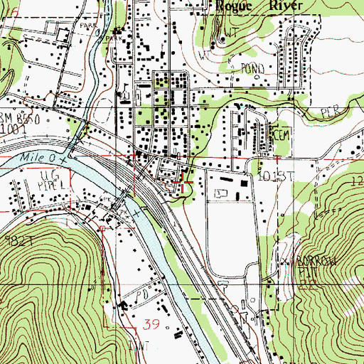 Topographic Map of Rogue River Branch Library, OR