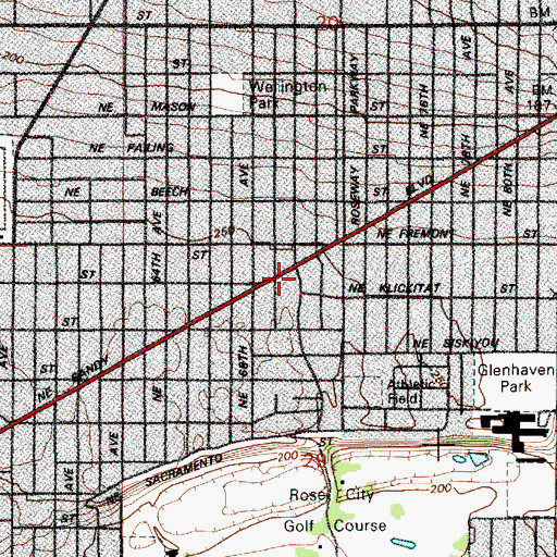 Topographic Map of Rose City Church of the Nazarene Park and Ride, OR