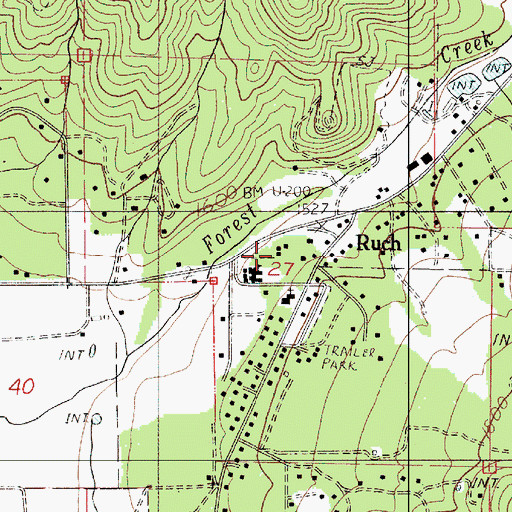 Topographic Map of Ruch Branch Library, OR