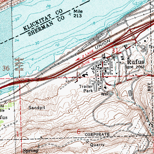 Topographic Map of Rufus City Hall, OR
