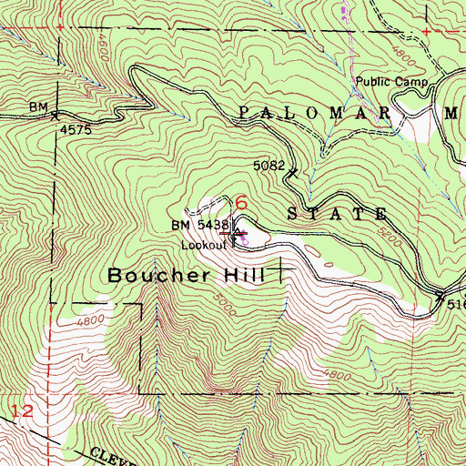 Topographic Map of Boucher Hill, CA