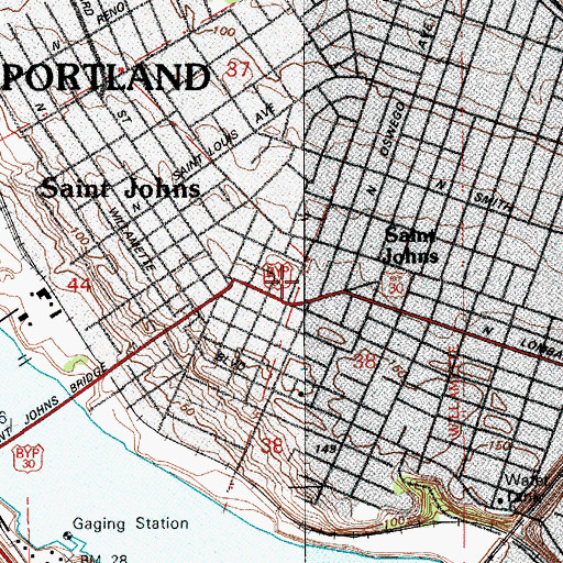 Topographic Map of Saint Johns Library, OR