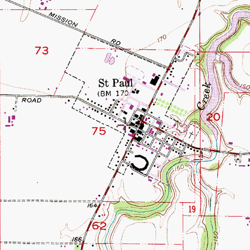 Topographic Map of Saint Paul Public Works Department Office, OR