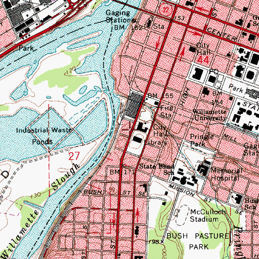 Topographic Map of Salem City Hall, OR