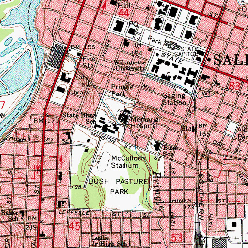 Topographic Map of Salem Hospital Heliport, OR