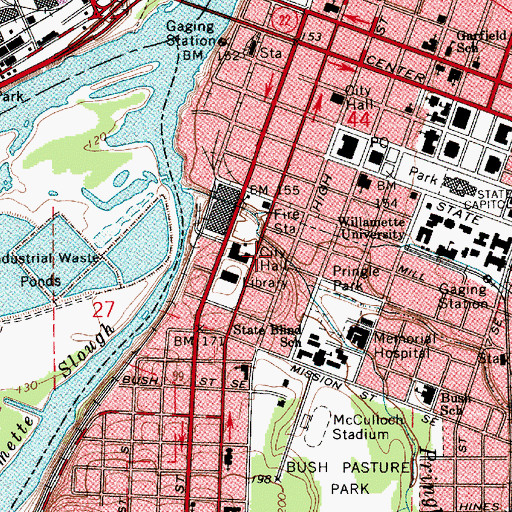 Topographic Map of Salem Public Works Department Salmon Run Office, OR