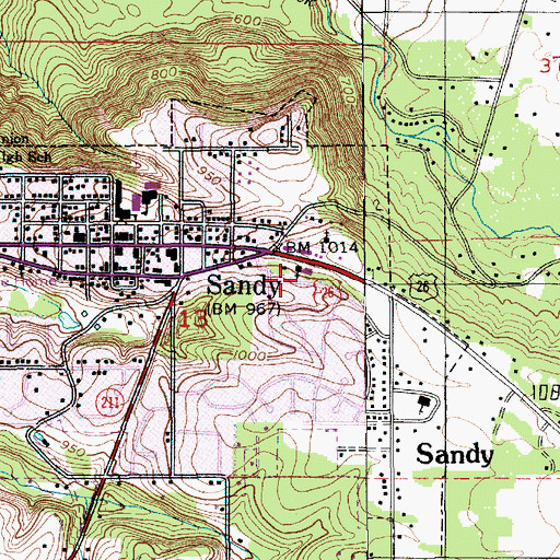 Topographic Map of Sandy Area Metro Assembly of God Church Park and Ride, OR