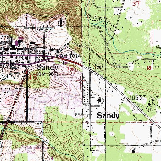 Topographic Map of Sandy Area Metro Avamere Assisted Living Park and Ride, OR