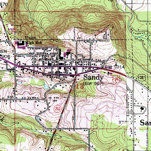 Topographic Map of Sandy City Hall, OR