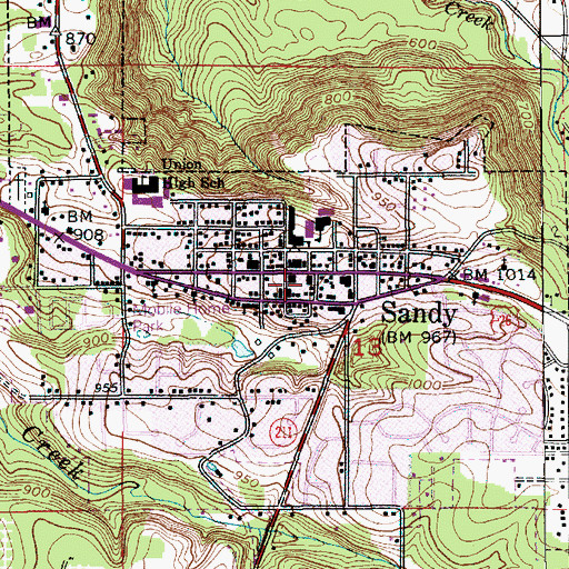 Topographic Map of Sandy Public Library, OR