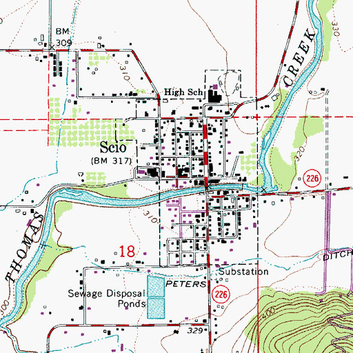 Topographic Map of Scio Public Works Department Office, OR