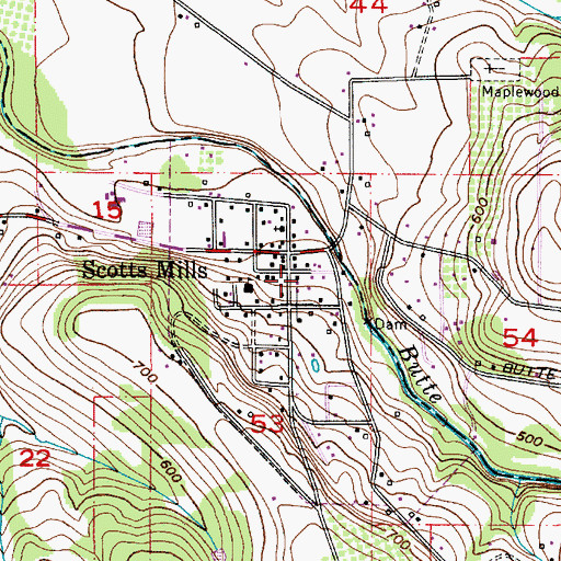 Topographic Map of Scotts Mills City Hall, OR
