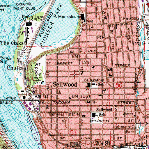 Topographic Map of Sellwood-Moreland Library, OR