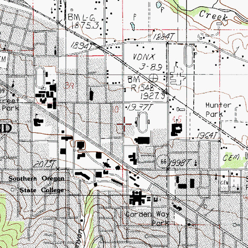 Topographic Map of Southern Oregon University Raider Stadium, OR