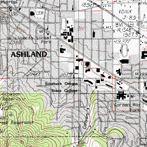 Topographic Map of Southern Oregon University Theatre Arts Building, OR