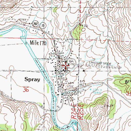 Topographic Map of Spray Rodeo Grounds, OR
