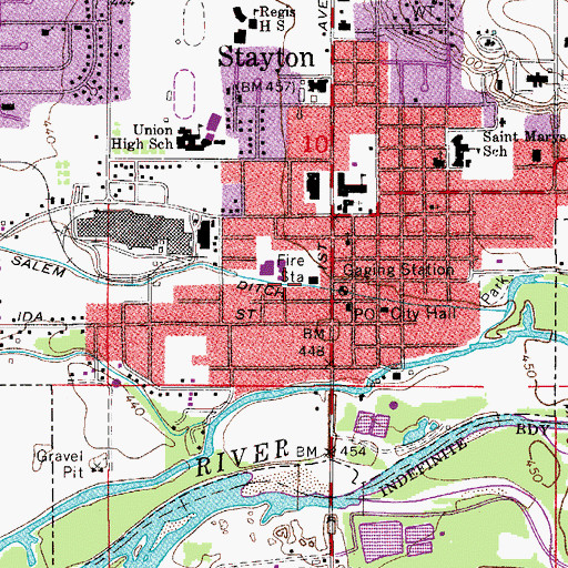 Topographic Map of Stayton Public Library, OR