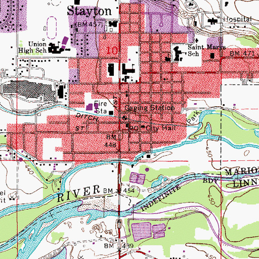 Topographic Map of Stayton Public Works Department Office, OR