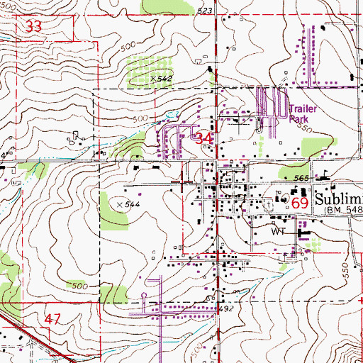 Topographic Map of Sublimity City Hall, OR