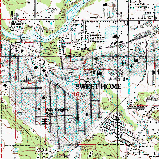 Topographic Map of Sweet Home City Hall, OR