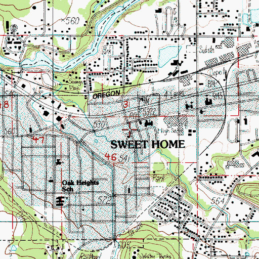 Topographic Map of Sweet Home Library, OR