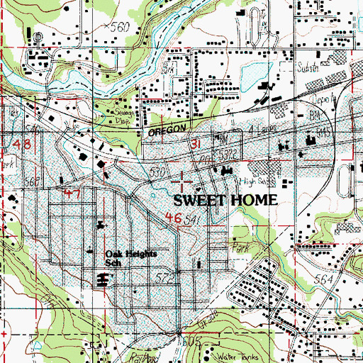 Topographic Map of Sweet Home Municipal Court, OR