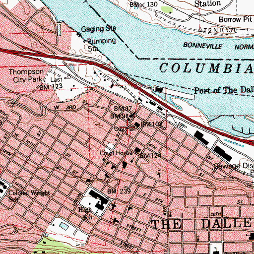 Topographic Map of The Dalles Municipal Court, OR