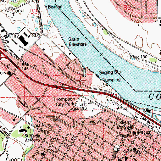 Topographic Map of The Dalles Public Works, OR