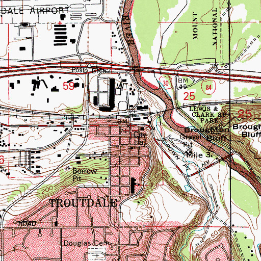 Topographic Map of Troutdale Municipal Court, OR