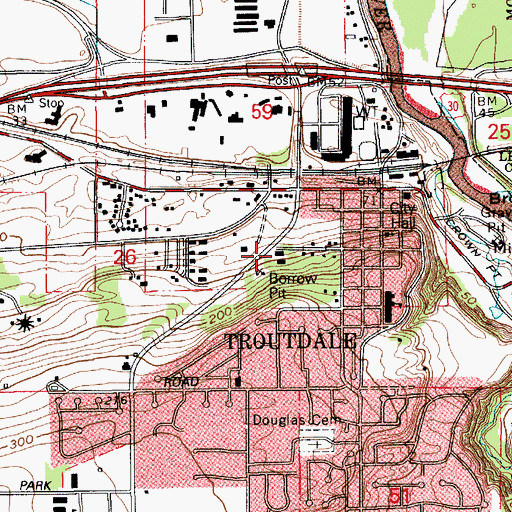 Topographic Map of Troutdale Public Works Department, OR