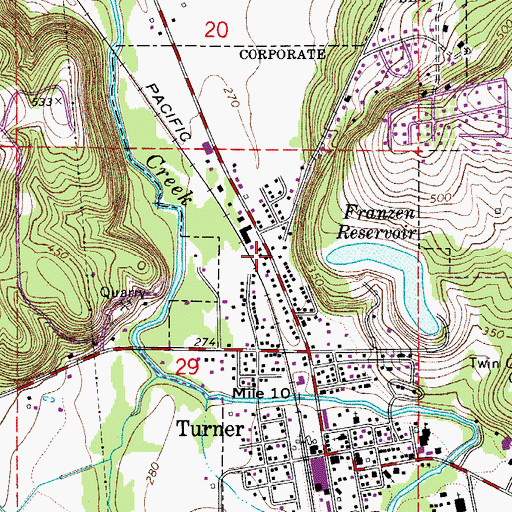 Topographic Map of Turner City Hall, OR