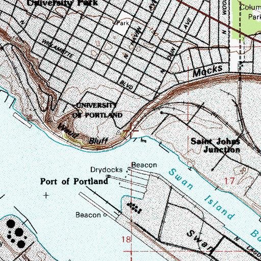 Topographic Map of United States Coast Guard Station Portland, OR