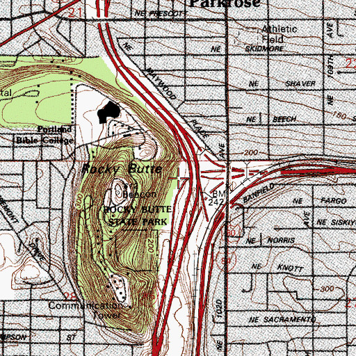 Topographic Map of US Highway 30 Tunnel, OR