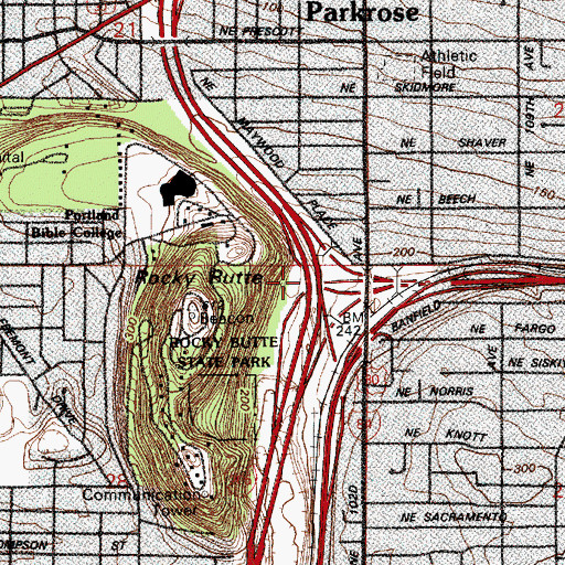 Topographic Map of US Highway 30 Tunnel, OR