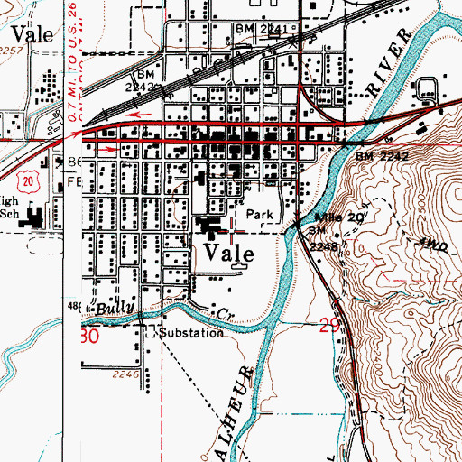 Topographic Map of Vale Rodeo Grounds, OR
