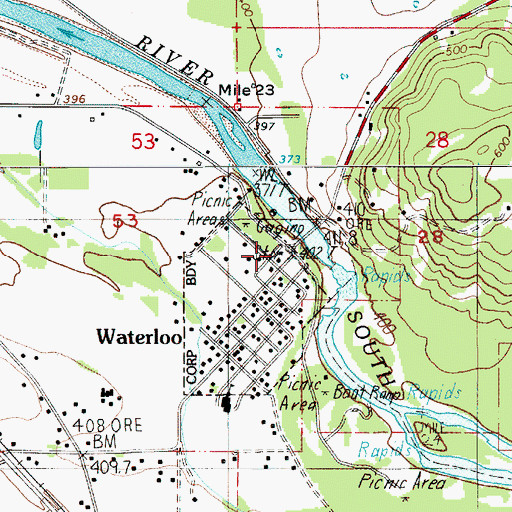 Topographic Map of Waterloo City Hall, OR