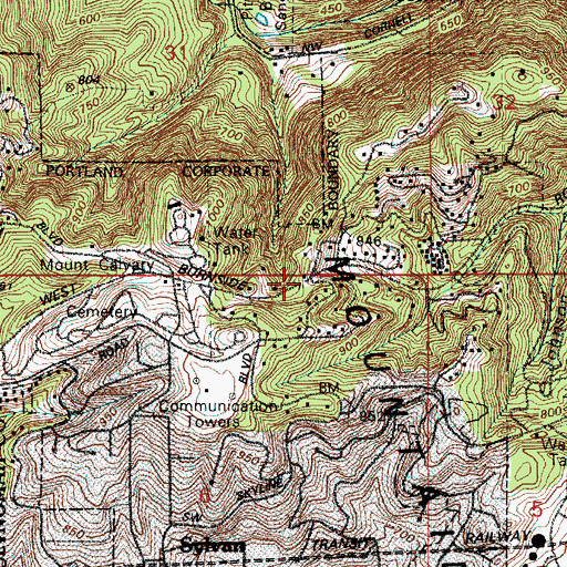 Topographic Map of West Burnside Street Tunnel Number B - 101, OR