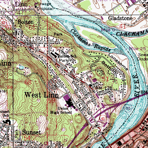 Topographic Map of West Linn Public Library, OR
