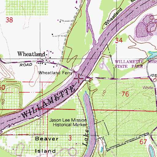Topographic Map of Wheatland Ferry Landing East, OR